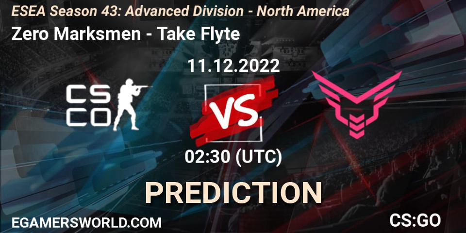 Pronóstico Zero Marksmen - Take Flyte. 11.12.22, CS2 (CS:GO), ESEA Season 43: Advanced Division - North America