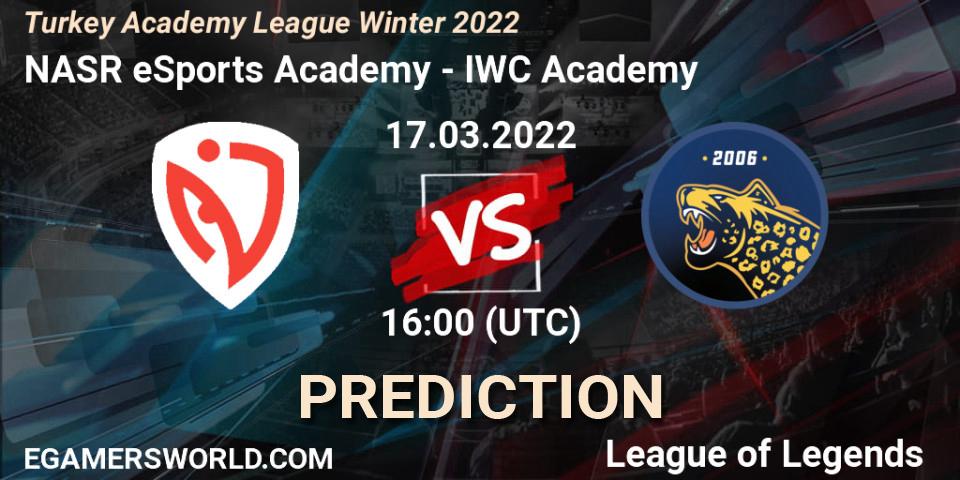 Pronóstico NASR eSports Academy - IWC Academy. 17.03.2022 at 16:00, LoL, Turkey Academy League Winter 2022