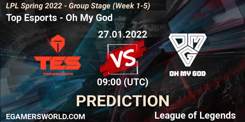 Pronóstico Top Esports - Oh My God. 27.01.2022 at 09:00, LoL, LPL Spring 2022 - Group Stage (Week 1-5)