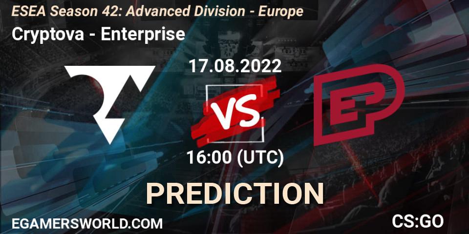 Pronóstico Cryptova - Enterprise. 17.08.2022 at 16:00, Counter-Strike (CS2), ESEA Season 42: Advanced Division - Europe