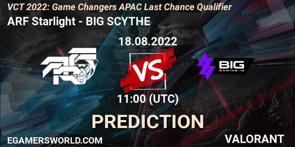 Pronóstico ARF Starlight - BIG SCYTHE. 18.08.2022 at 13:30, VALORANT, VCT 2022: Game Changers APAC Last Chance Qualifier