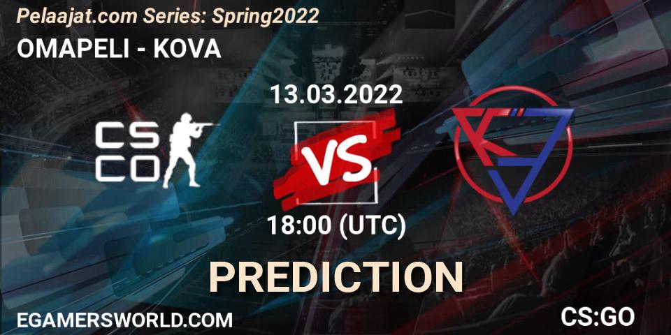 Pronóstico OMAPELI - KOVA. 13.03.2022 at 18:00, Counter-Strike (CS2), Pelaajat.com Series: Spring 2022