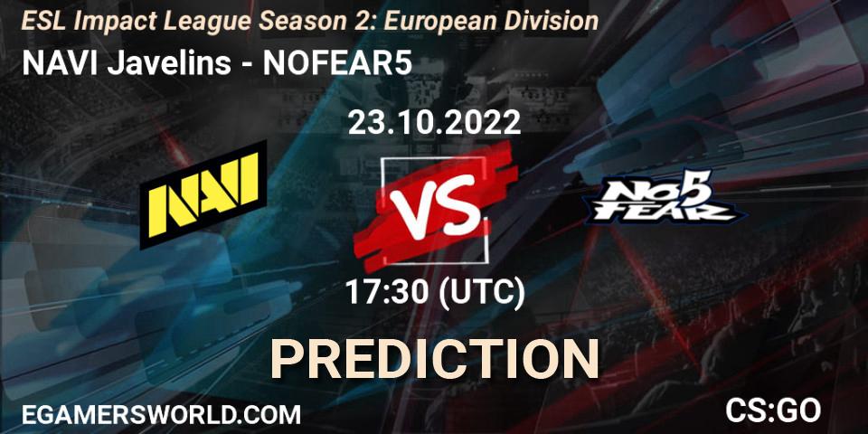 Pronóstico NAVI Javelins - NOFEAR5. 23.10.2022 at 17:30, Counter-Strike (CS2), ESL Impact League Season 2: European Division