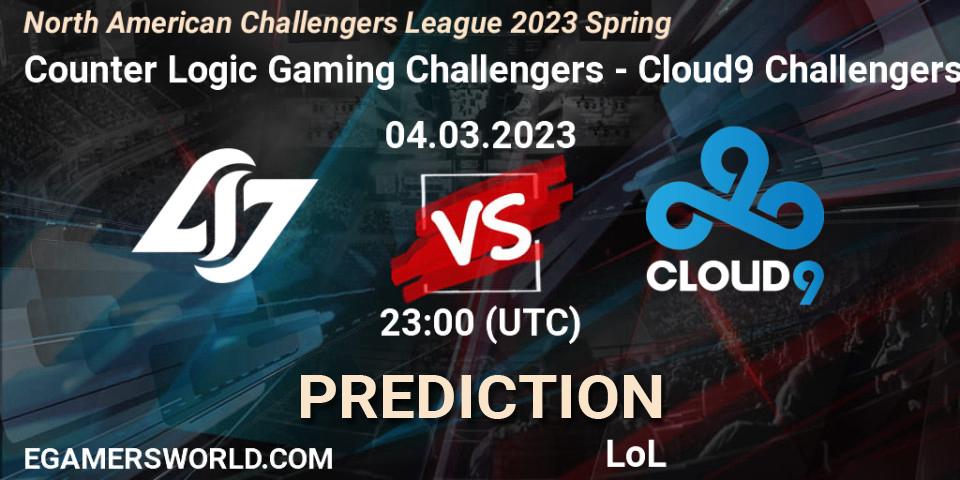 Pronóstico Counter Logic Gaming Challengers - Cloud9 Challengers. 04.03.23, LoL, NACL 2023 Spring - Group Stage