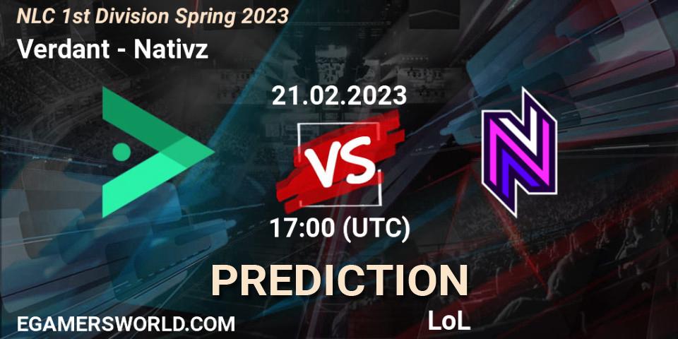 Pronóstico Verdant - Nativz. 21.02.2023 at 17:00, LoL, NLC 1st Division Spring 2023
