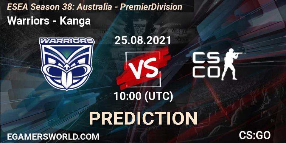 Pronóstico Warriors - Kanga. 25.08.2021 at 10:00, Counter-Strike (CS2), ESEA Season 38: Australia - Premier Division