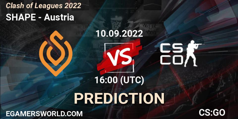 Pronóstico SHAPE - Austria. 10.09.2022 at 16:00, Counter-Strike (CS2), Clash of Leagues 2022