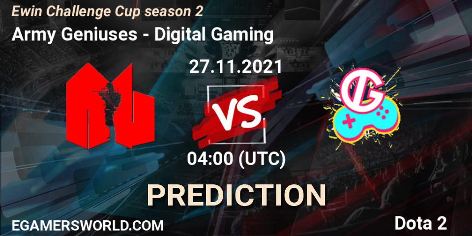 Pronóstico Army Geniuses - Digital Gaming. 27.11.2021 at 04:13, Dota 2, Ewin Challenge Cup season 2