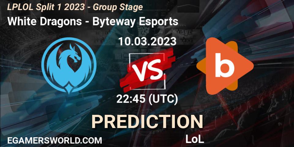 Pronóstico White Dragons - Byteway Esports. 10.03.2023 at 22:45, LoL, LPLOL Split 1 2023 - Group Stage