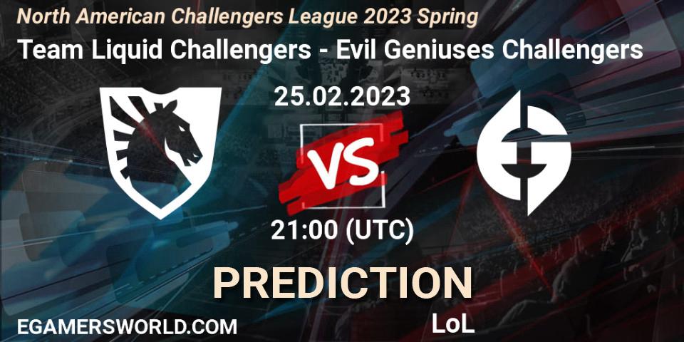 Pronóstico Team Liquid Challengers - Evil Geniuses Challengers. 25.02.2023 at 21:00, LoL, NACL 2023 Spring - Group Stage