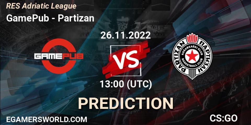 Pronóstico GamePub - Partizan. 26.11.2022 at 13:00, Counter-Strike (CS2), RES Adriatic League