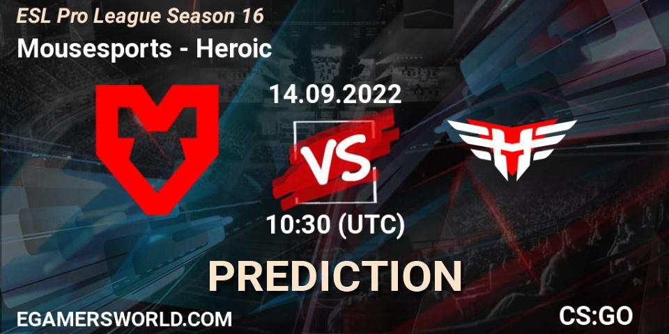 Pronóstico MOUZ - Heroic. 14.09.2022 at 10:30, Counter-Strike (CS2), ESL Pro League Season 16