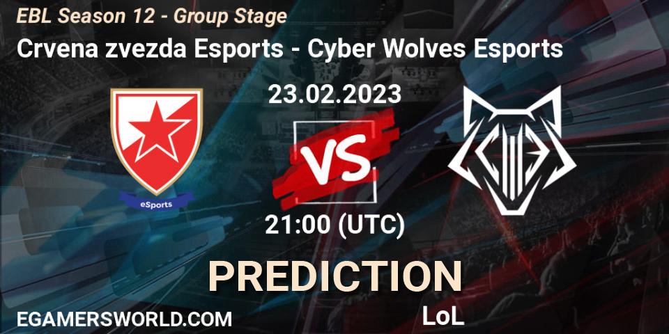 Pronóstico Crvena zvezda Esports - Cyber Wolves Esports. 23.02.23, LoL, EBL Season 12 - Group Stage