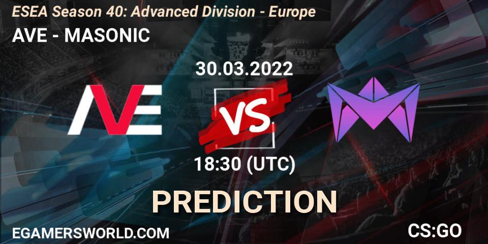 Pronóstico AVE - MASONIC. 30.03.2022 at 17:00, Counter-Strike (CS2), ESEA Season 40: Advanced Division - Europe