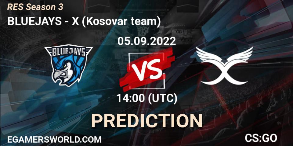 Pronóstico BLUEJAYS - X (Kosovar team). 05.09.2022 at 14:00, Counter-Strike (CS2), RES Season 3