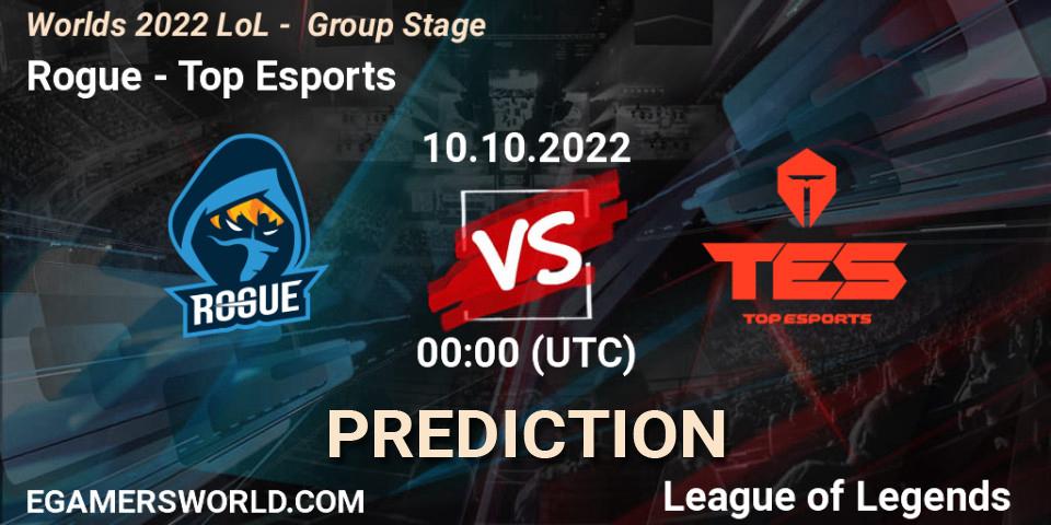 Pronóstico Rogue - Top Esports. 10.10.2022 at 22:00, LoL, Worlds 2022 LoL - Group Stage