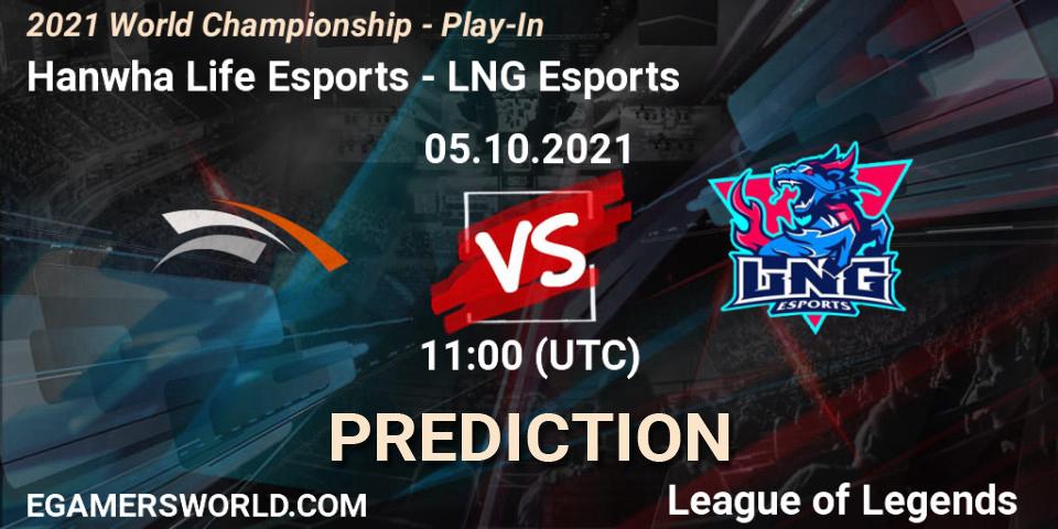 Pronóstico Hanwha Life Esports - LNG Esports. 05.10.2021 at 11:00, LoL, 2021 World Championship - Play-In