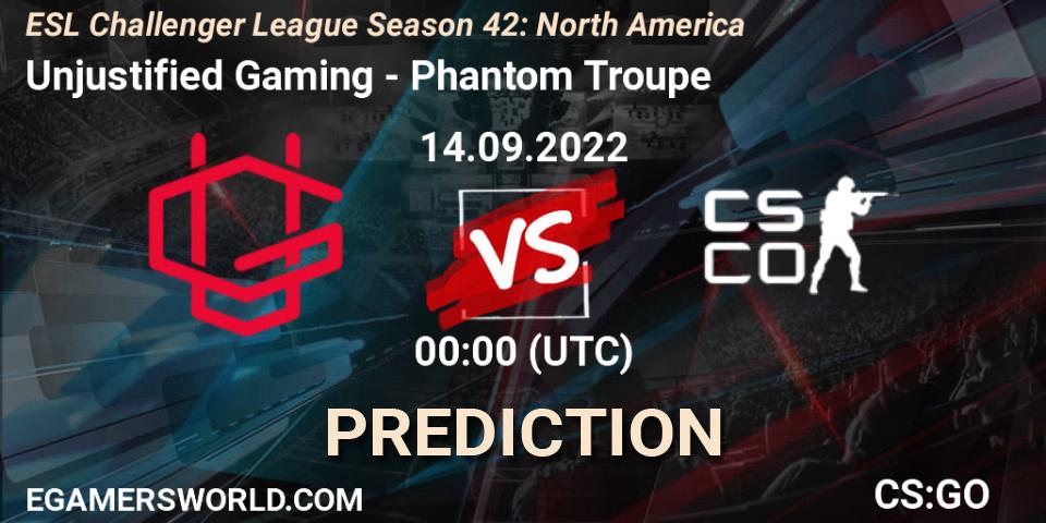 Pronóstico Unjustified Gaming - Phantom Troupe. 14.09.2022 at 00:00, Counter-Strike (CS2), ESL Challenger League Season 42: North America