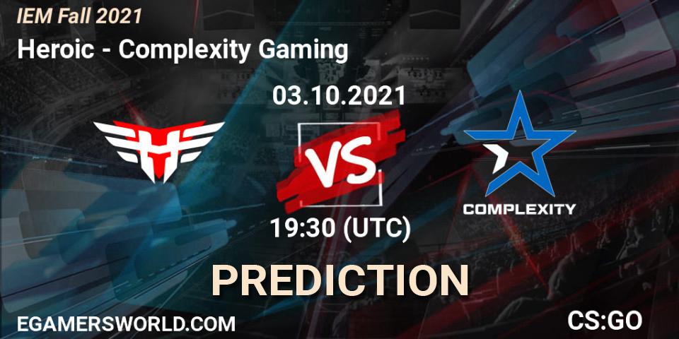 Pronóstico Heroic - Complexity Gaming. 03.10.2021 at 18:55, Counter-Strike (CS2), IEM Fall 2021: Europe RMR