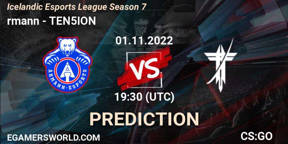 Pronóstico Ármann - TEN5ION. 01.11.22, CS2 (CS:GO), Icelandic Esports League Season 7
