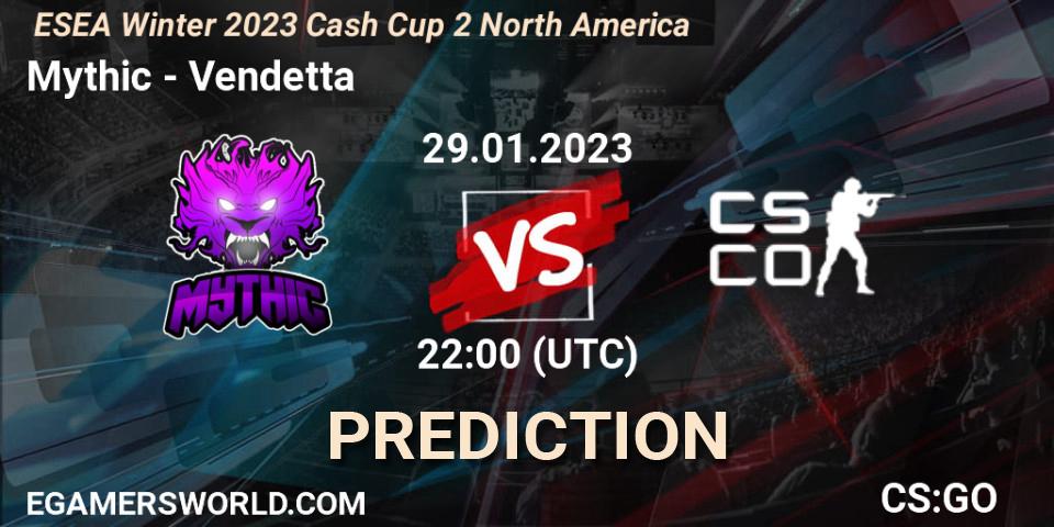 Pronóstico Mythic - Vendetta. 29.01.23, CS2 (CS:GO), ESEA Cash Cup: North America - Winter 2023 #2