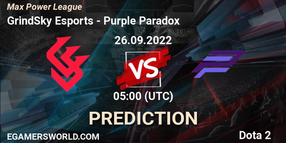 Pronóstico GrindSky Esports - Purple Paradox. 26.09.2022 at 05:09, Dota 2, Max Power League