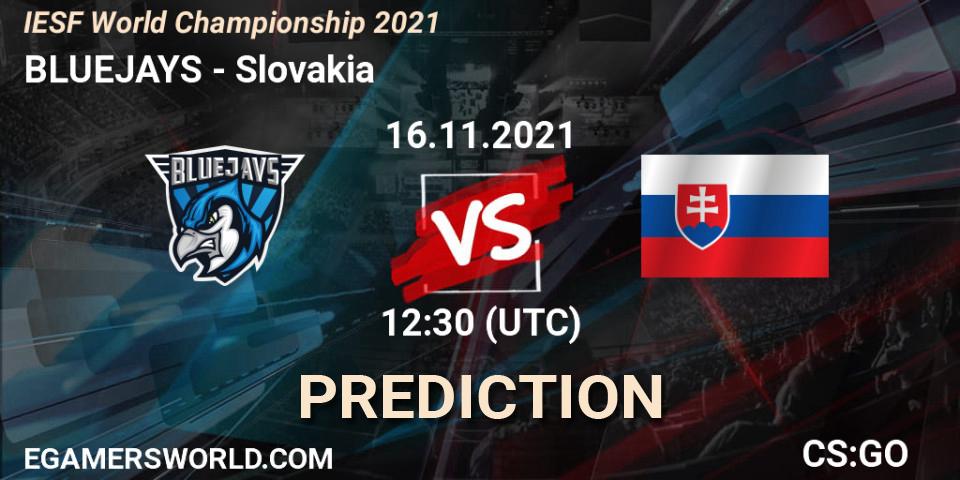 Pronóstico BLUEJAYS - Team Slovakia. 16.11.2021 at 12:45, Counter-Strike (CS2), IESF World Championship 2021