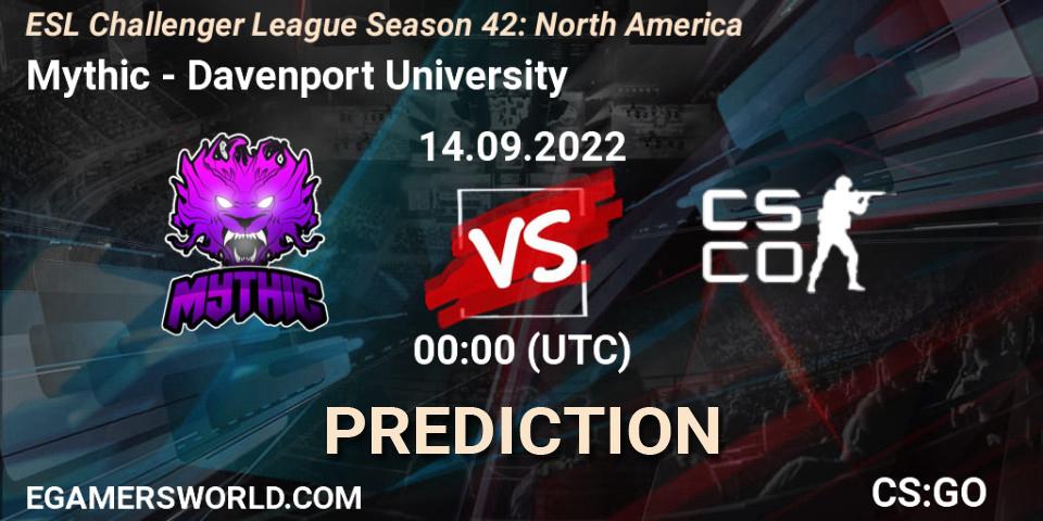 Pronóstico Mythic - Davenport University. 14.09.2022 at 00:00, Counter-Strike (CS2), ESL Challenger League Season 42: North America