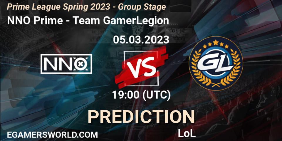 Pronóstico NNO Prime - Team GamerLegion. 05.03.2023 at 18:00, LoL, Prime League Spring 2023 - Group Stage