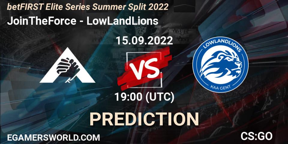 Pronóstico JoinTheForce - LowLandLions. 15.09.2022 at 19:20, Counter-Strike (CS2), betFIRST Elite Series Summer Split 2022
