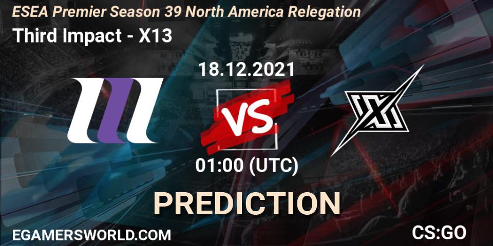 Pronóstico Third Impact - X13. 18.12.2021 at 01:00, Counter-Strike (CS2), ESEA Premier Season 39 North America Relegation