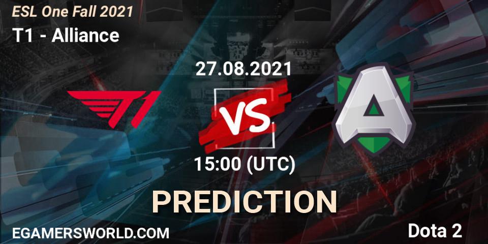 Pronóstico T1 - Alliance. 27.08.2021 at 14:56, Dota 2, ESL One Fall 2021