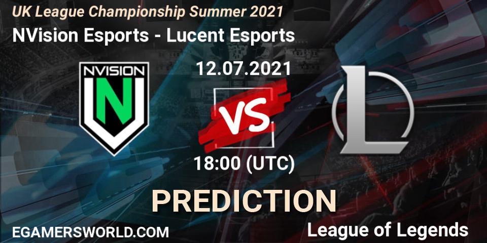 Pronóstico NVision Esports - Lucent Esports. 12.07.2021 at 18:00, LoL, UK League Championship Summer 2021