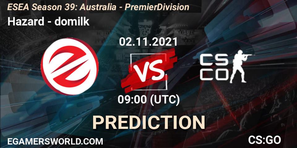 Pronóstico Hazard - domilk. 02.11.2021 at 09:00, Counter-Strike (CS2), ESEA Season 39: Australia - Premier Division