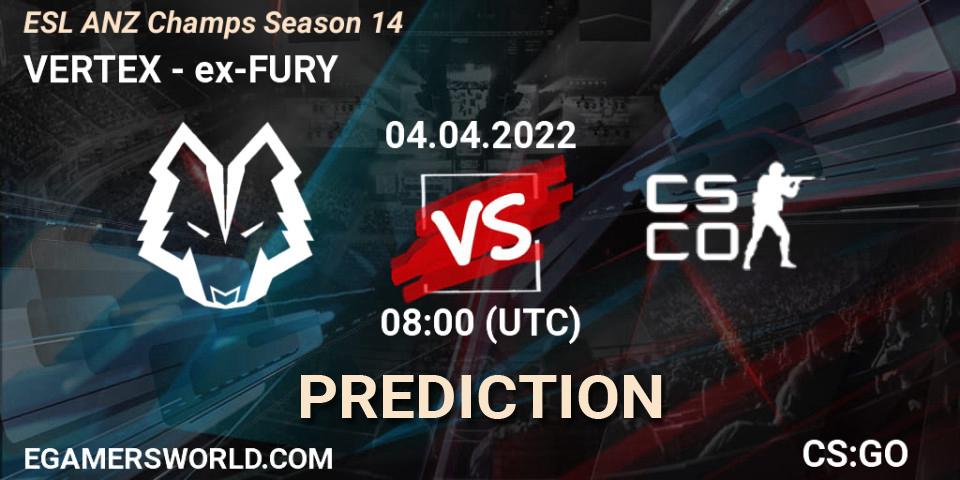 Pronóstico VERTEX - ex-FURY. 04.04.2022 at 08:00, Counter-Strike (CS2), ESL ANZ Champs Season 14