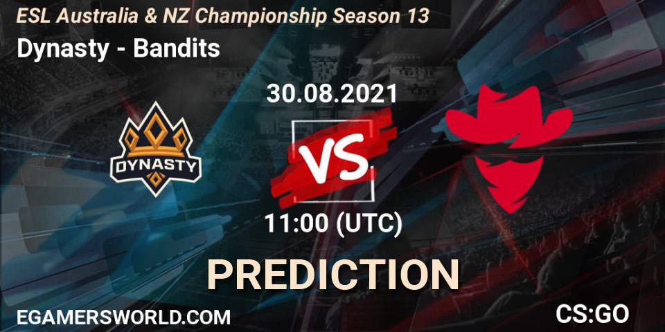 Pronóstico Dynasty - Bandits. 30.08.2021 at 11:35, Counter-Strike (CS2), ESL Australia & NZ Championship Season 13