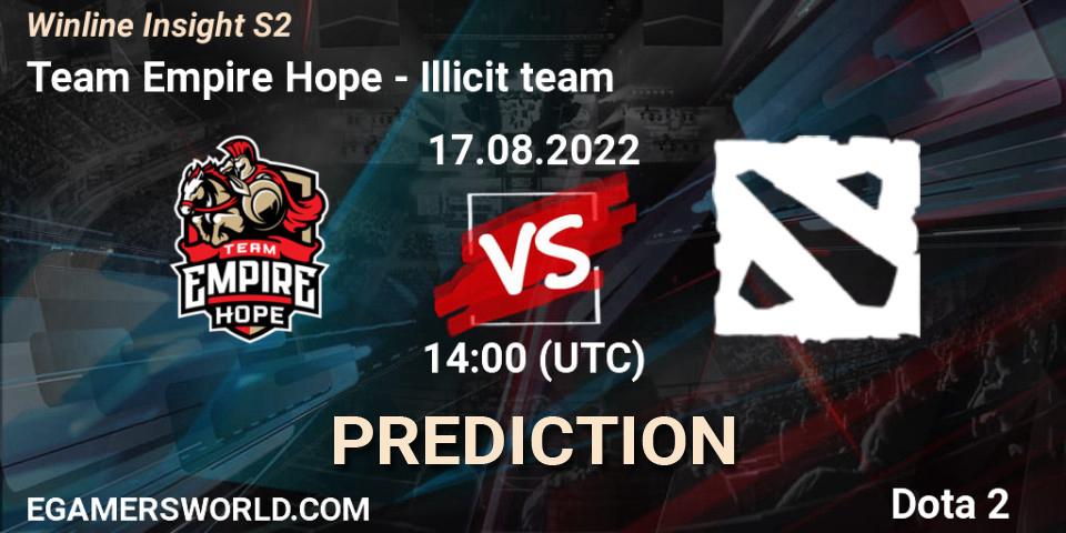 Pronóstico Team Empire Hope - Illicit team. 17.08.2022 at 14:48, Dota 2, Winline Insight S2