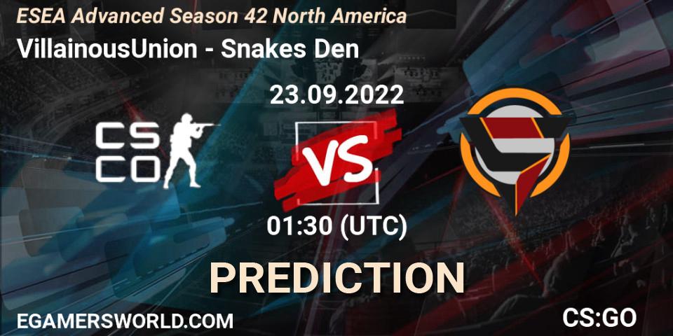 Pronóstico VillainousUnion - Snakes Den. 23.09.2022 at 01:10, Counter-Strike (CS2), ESEA Advanced Season 42 North America