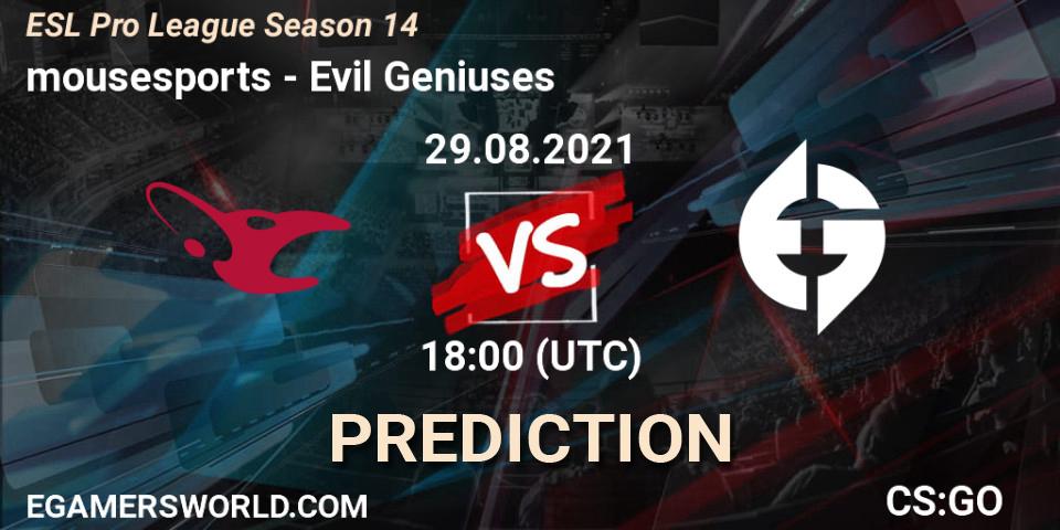 Pronóstico mousesports - Evil Geniuses. 29.08.21, CS2 (CS:GO), ESL Pro League Season 14