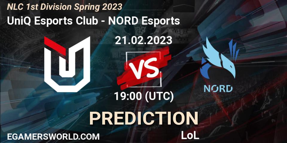 Pronóstico UniQ Esports Club - NORD Esports. 21.02.2023 at 19:00, LoL, NLC 1st Division Spring 2023
