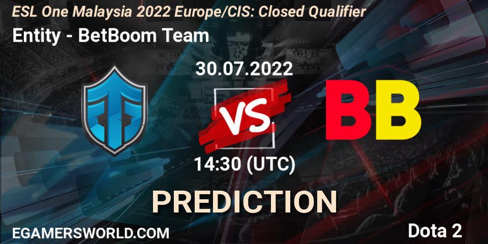 Pronóstico Entity - BetBoom Team. 30.07.2022 at 14:31, Dota 2, ESL One Malaysia 2022 Europe/CIS: Closed Qualifier