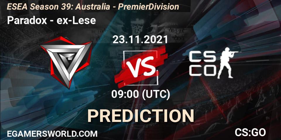 Pronóstico Paradox - ex-Lese. 23.11.2021 at 09:15, Counter-Strike (CS2), ESEA Season 39: Australia - Premier Division