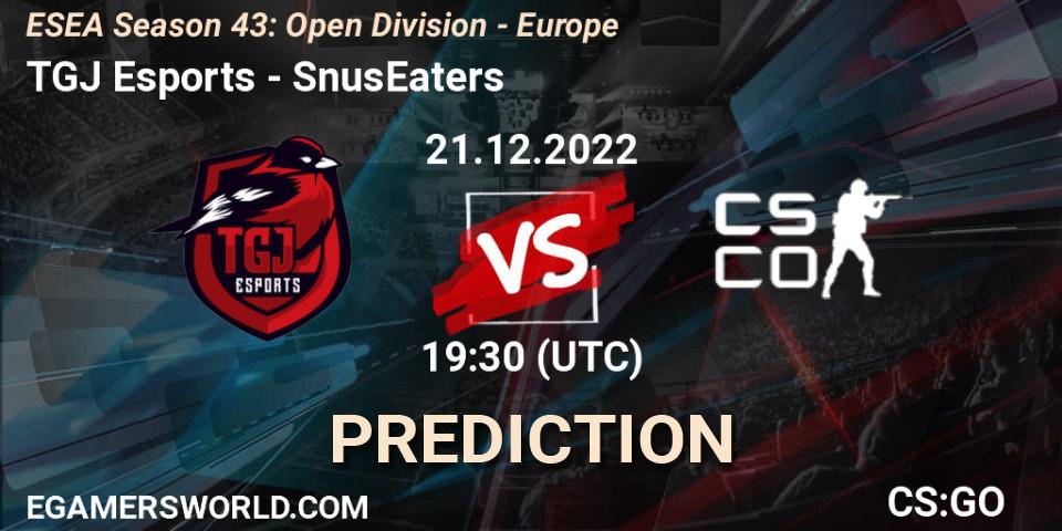 Pronóstico TGJ Esports - SnusEaters. 21.12.2022 at 19:30, Counter-Strike (CS2), ESEA Season 43: Open Division - Europe