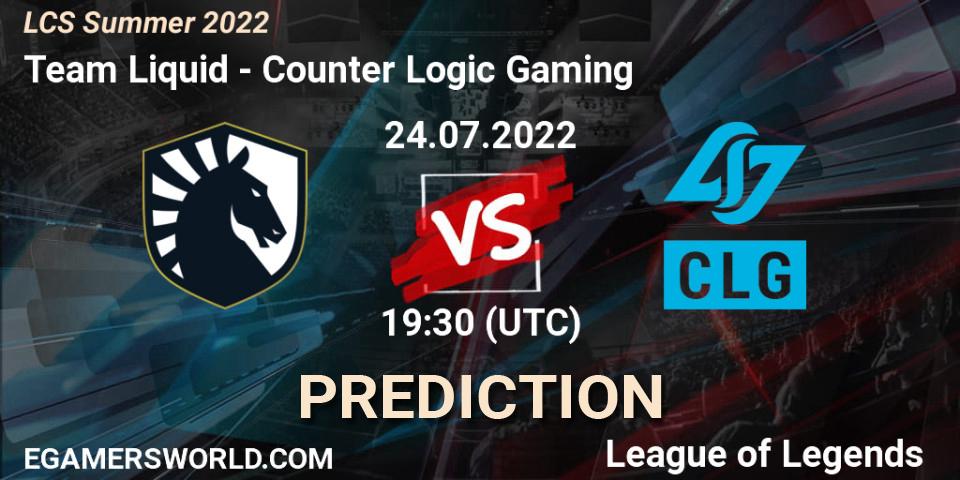 Pronóstico Team Liquid - Counter Logic Gaming. 24.07.22, LoL, LCS Summer 2022