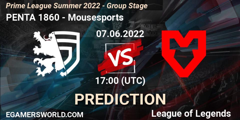 Pronóstico PENTA 1860 - Mousesports. 07.06.2022 at 20:00, LoL, Prime League Summer 2022 - Group Stage
