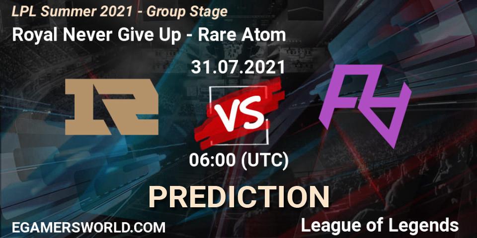 Pronóstico Royal Never Give Up - Rare Atom. 31.07.2021 at 06:00, LoL, LPL Summer 2021 - Group Stage