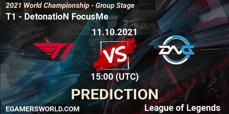 Pronóstico T1 - DetonatioN FocusMe. 11.10.2021 at 15:00, LoL, 2021 World Championship - Group Stage
