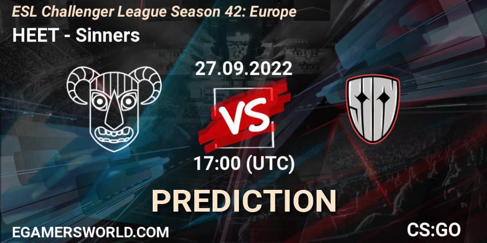 Pronóstico HEET - Sinners. 27.09.2022 at 17:00, Counter-Strike (CS2), ESL Challenger League Season 42: Europe