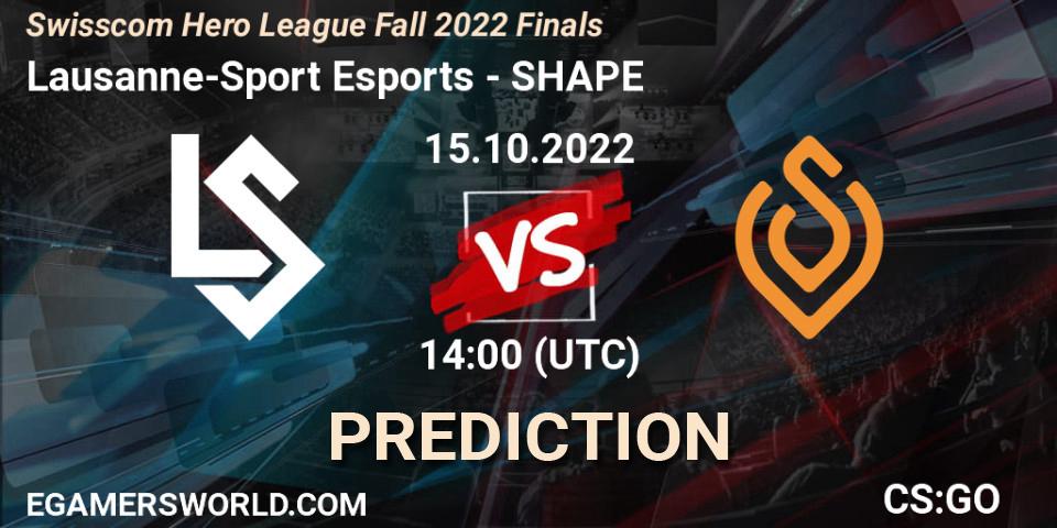 Pronóstico Lausanne-Sport Esports - SHAPE. 15.10.2022 at 14:00, Counter-Strike (CS2), Swisscom Hero League Fall 2022 Finals