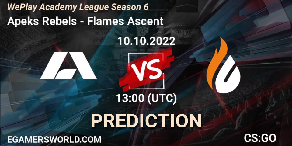 Pronóstico Apeks Rebels - Flames Ascent. 12.10.22, CS2 (CS:GO), WePlay Academy League Season 6